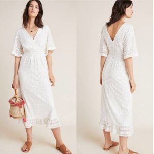 Anthro Farm Rio White Lace Overlay Midi Dress L